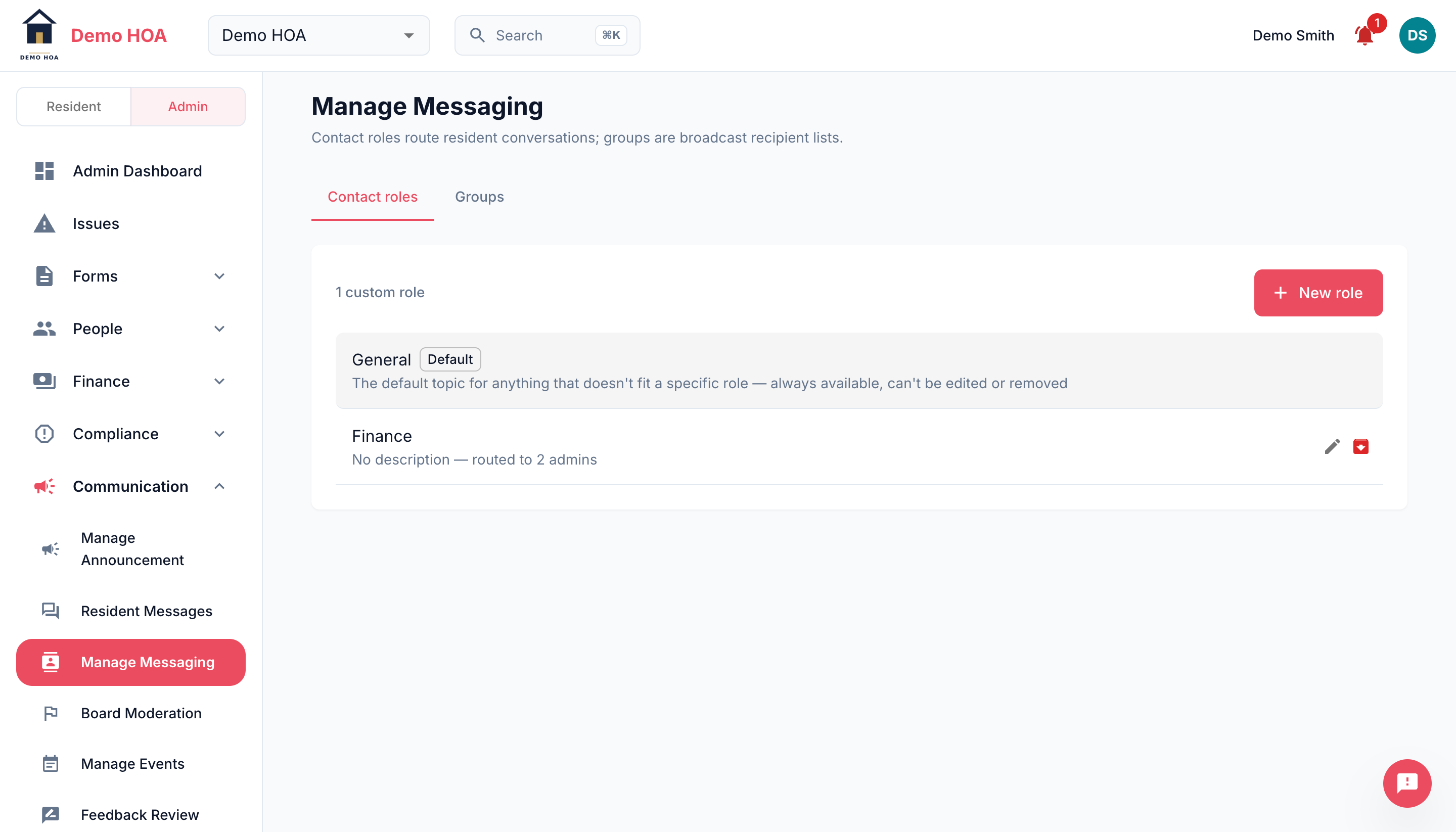 Contact roles with General marked as the default