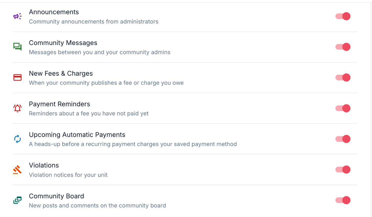 Notification preference toggles
