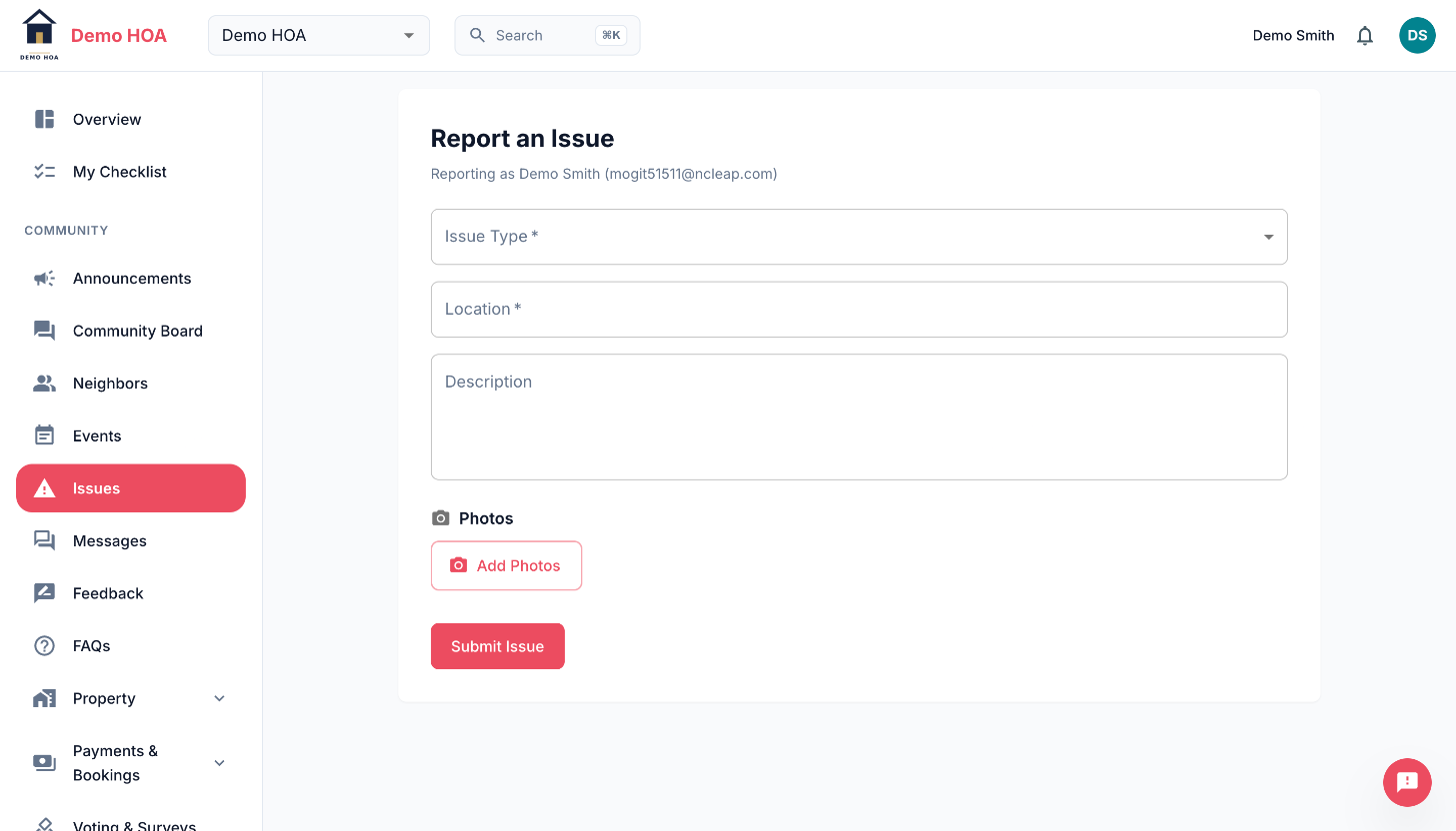The report an issue form